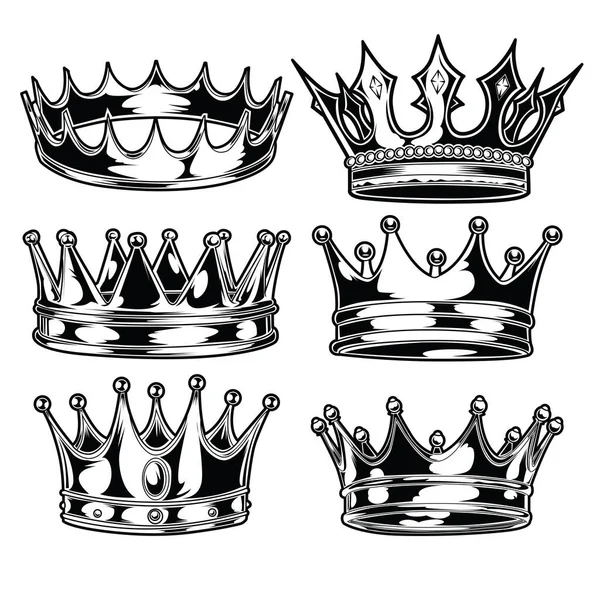 Kronkönig Und Königin Set Schwarz Weiß König Königin Vektor Illustrator — Stockvektor