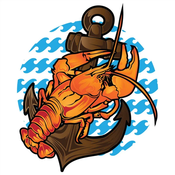 Γαρίδες Αστακός Τιμόνι Θαλασσινά Ωκεανό Λογότυπο Μασκότ Διάνυσμα — Διανυσματικό Αρχείο
