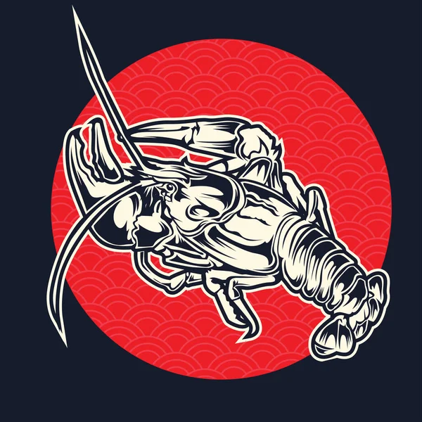 Udang Lobster Kemudi Seafood Logo Laut Maskot Vektor - Stok Vektor
