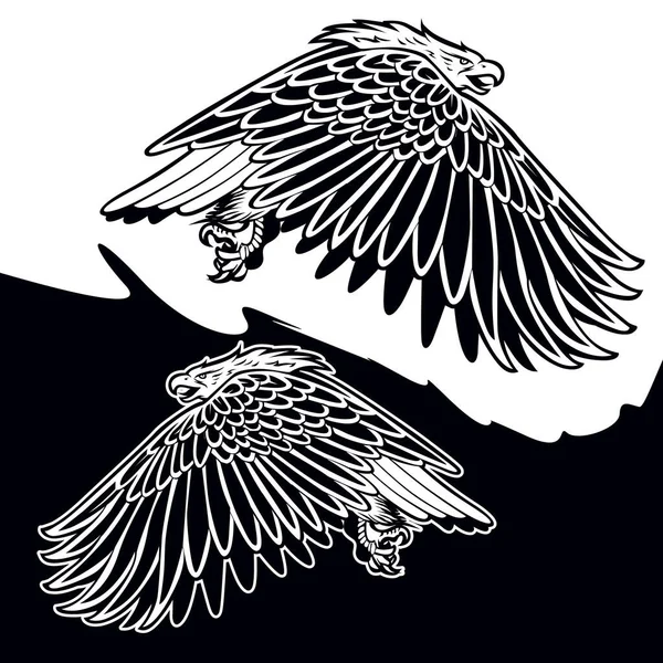 イーグルブラックとホワイトベクトルのロゴデザインイラスト — ストックベクタ