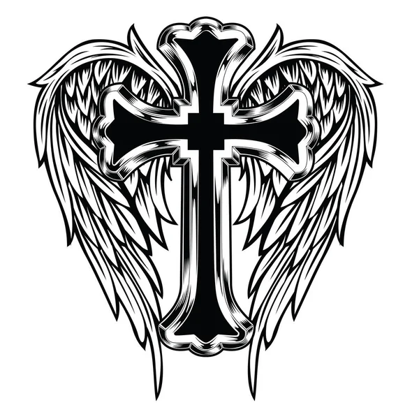 Christian Cross Aile Dessin Vectoriel Illustration Lame — Image vectorielle