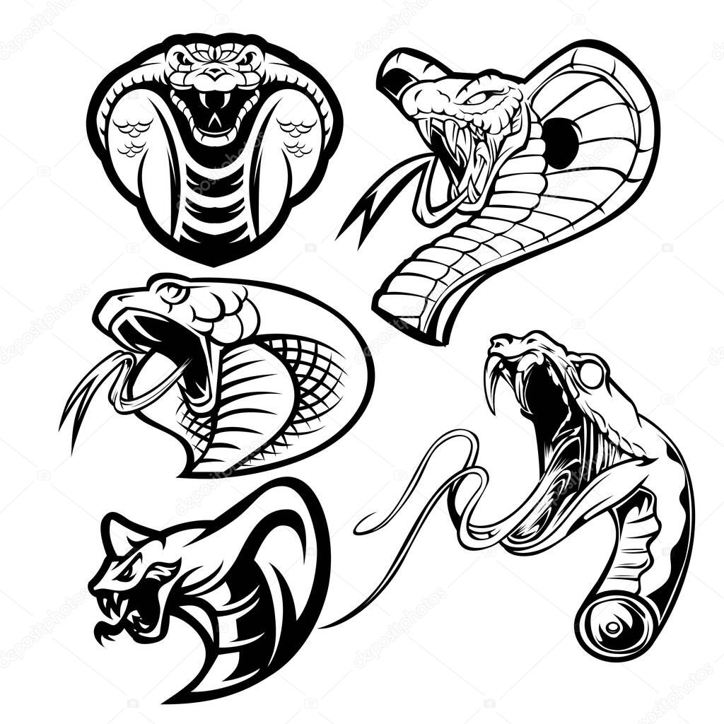 king cobra Gold head vector  head snake mascot Set