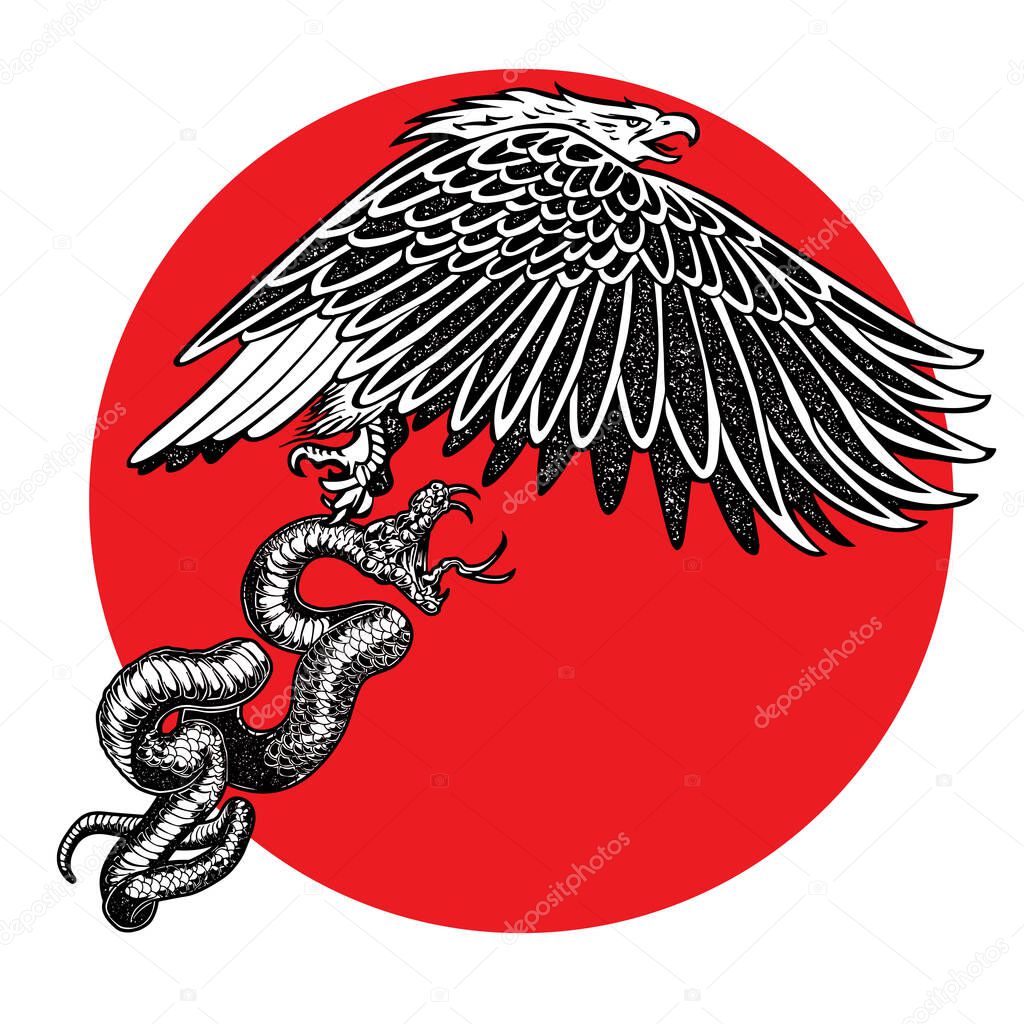 Snake and Eagle Red vector logo design illustration