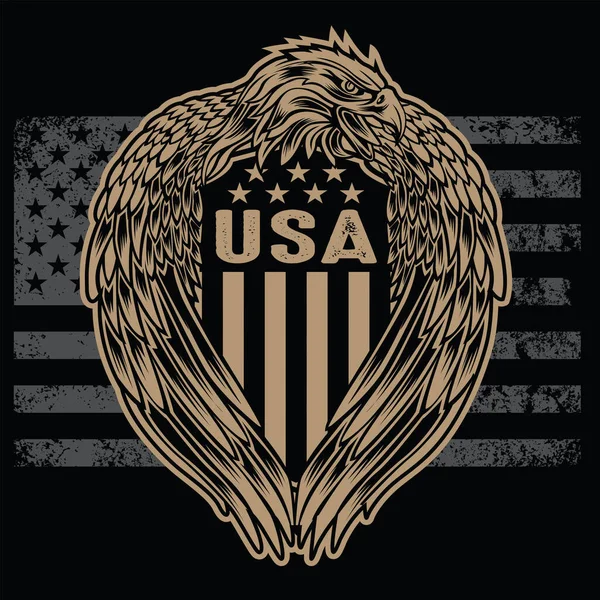 Eagle Wing Annimal Flag Usa Αμερική Vintage Διανυσματική Απεικόνιση — Διανυσματικό Αρχείο