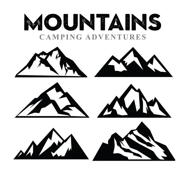 Montagna Silhouette Set Natura Outdoor Camping Vector — Vettoriale Stock