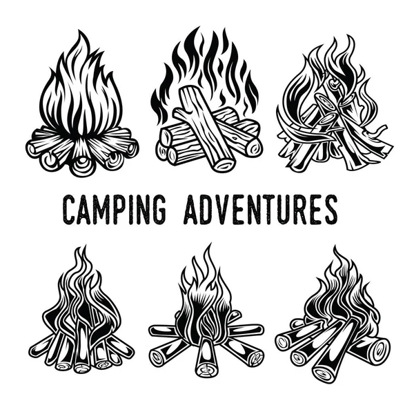 Camping Brandhout Vintage Zwart Wit Avontuur Outdoor Logo Vector — Stockvector