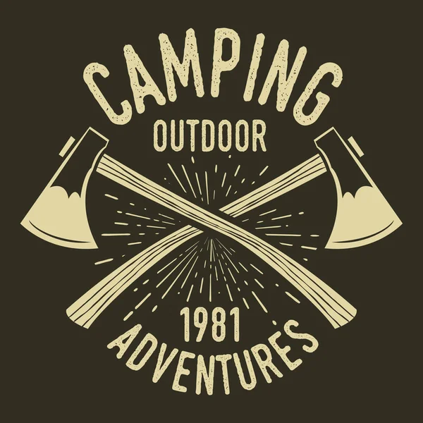 Camping Vintage Axe Avontuur Outdoor Logo Vector — Stockvector