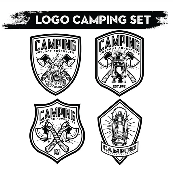 Design Des Camping Und Wanderlogos Erlebnisleben Zelt Outdoor Set Vector — Stockvektor