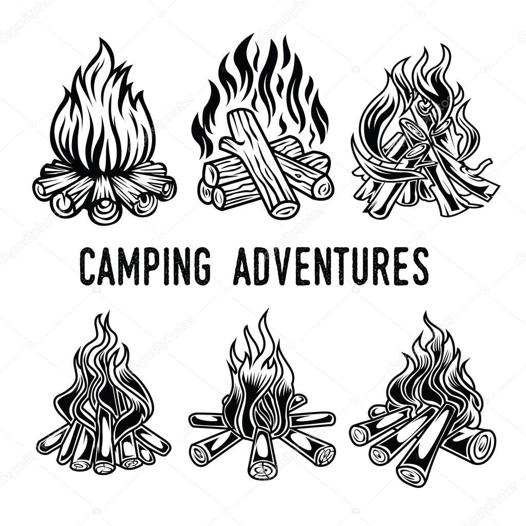 Camping Firewood vintage Black and White Adventure Outdoor Logo Vector 