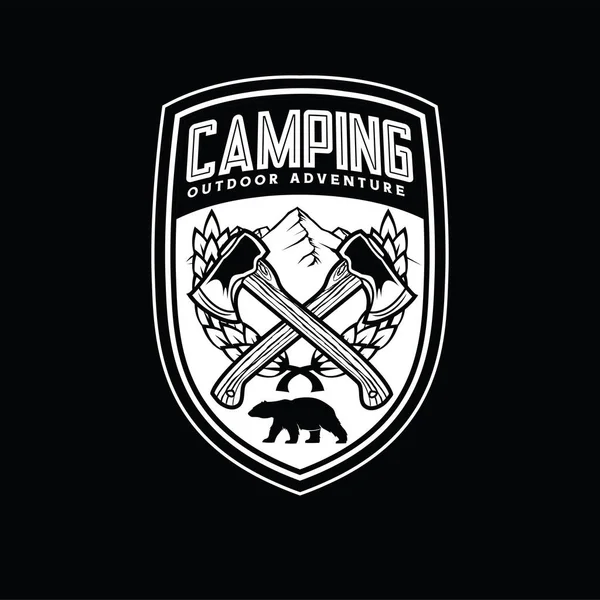 Camping Och Vandring Logo Design Äventyrsliv Tält Outdoor Vector — Stock vektor