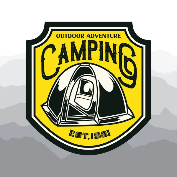 Camping Och Vandring Logo Design Äventyrsliv Tält Outdoor Vector — Stock vektor