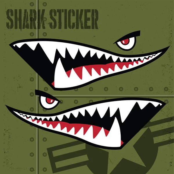 Flying Tiger Shark Mouth Aufkleber Vinyl Auf Grünem Hintergrund Vector — Stockvektor