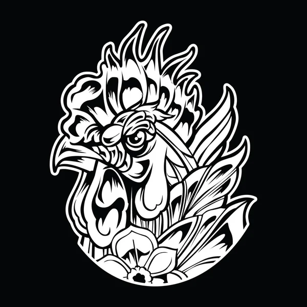 鶏の鶏のヴィンテージタトゥーベクトルイラスト — ストックベクタ