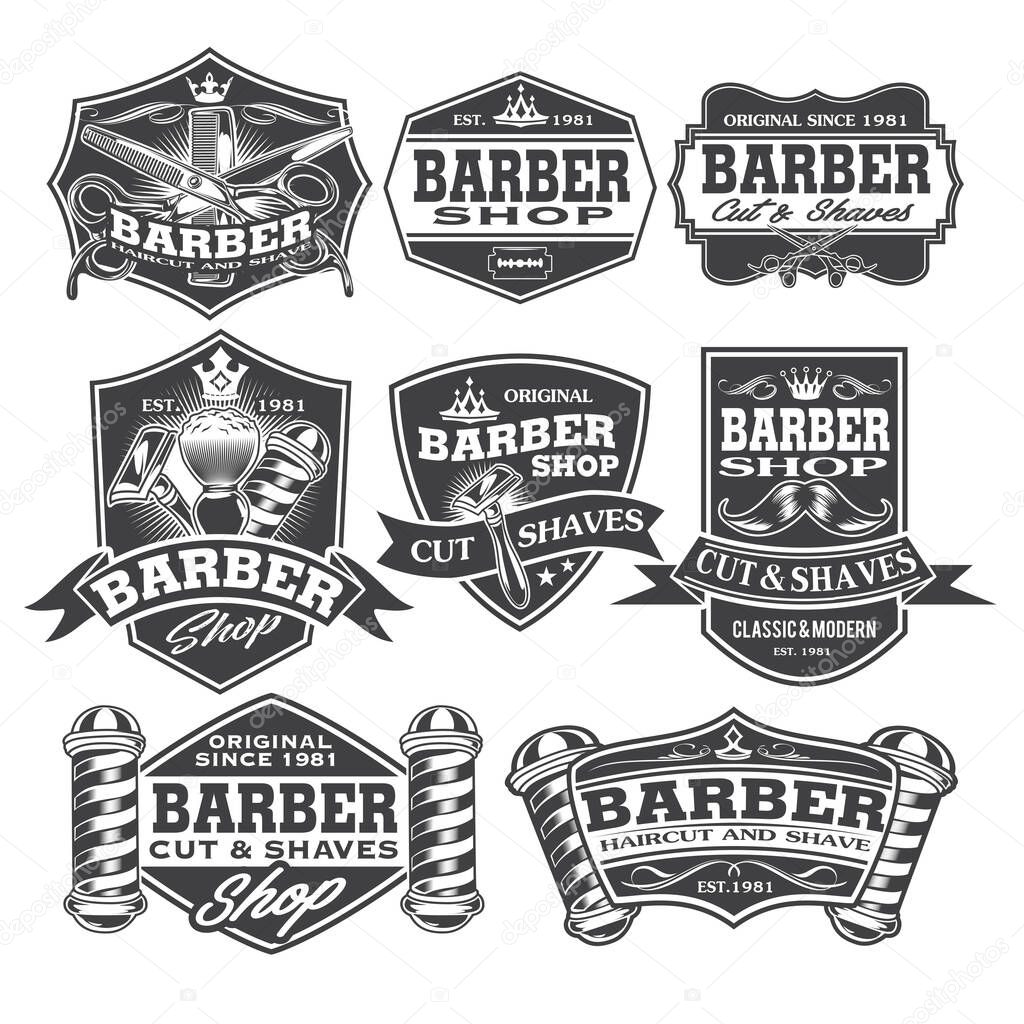 Barber Shop Hair Salon Hair Stylist Vintage  logo Luxury Pomade Retro Royal Vector 