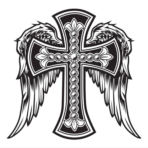Christliches Kreuz Flügel Vektor Zeichnung Blak Illustration — Stockvektor