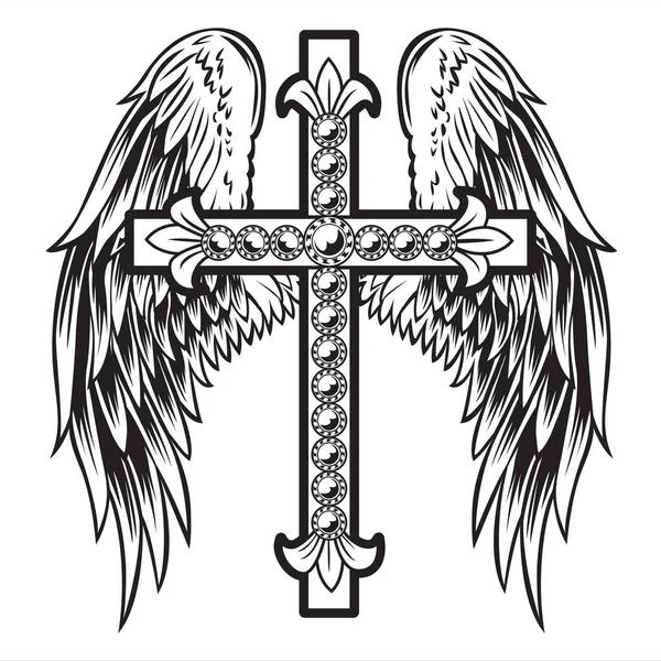 Croce Cristiana Ala Vettore Disegno Blak Illustrazione — Vettoriale Stock
