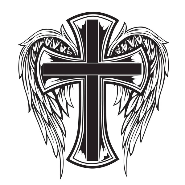 Christian Cross Wing Vector Drawing Blak Illustration — Stock Vector