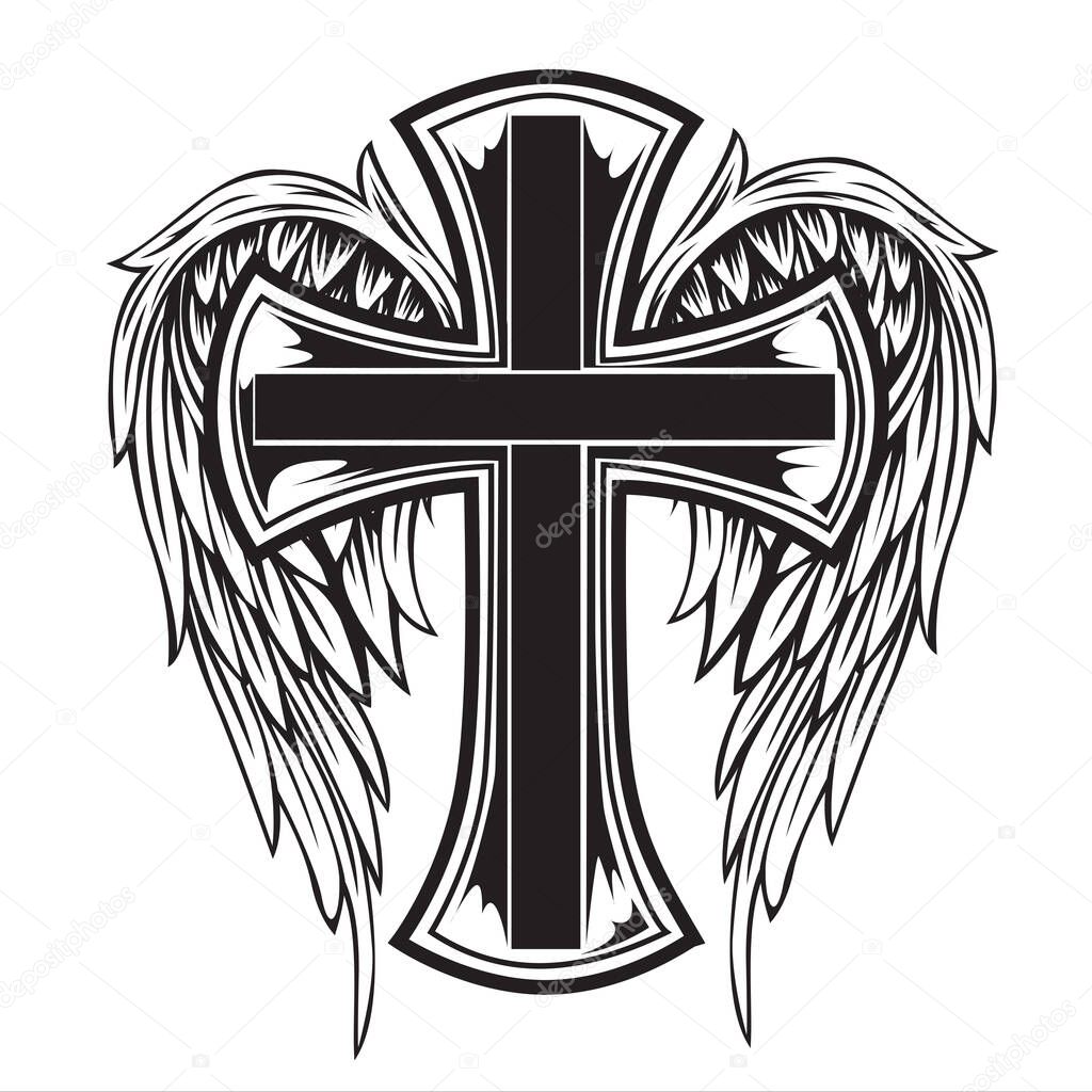 christian cross Wing vector drawing Blak illustration