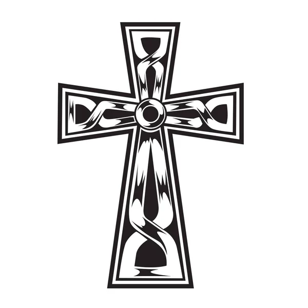 Christian Cross Wing Vector Tekening Blak Illustratie — Stockvector