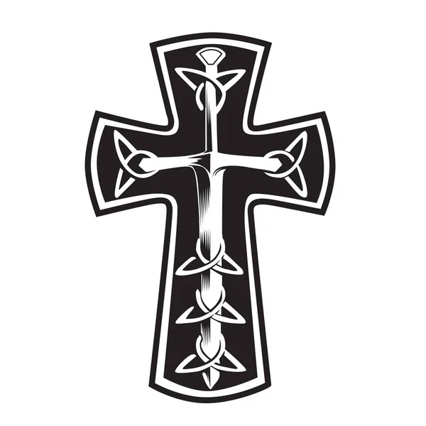 Křesťanský Kříž Křídelní Vektor Kresba Blak Ilustrace — Stockový vektor