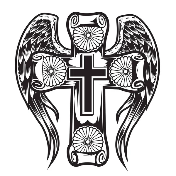 Christian Cross Aile Dessin Vectoriel Illustration Lame — Image vectorielle