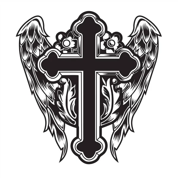 Christian Cross Aile Dessin Vectoriel Illustration Lame — Image vectorielle