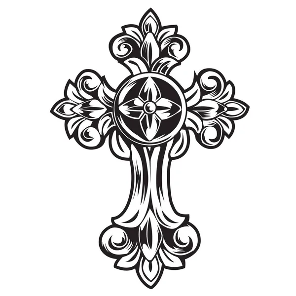 Christian Cross Wing Vector Tekening Blak Illustratie — Stockvector