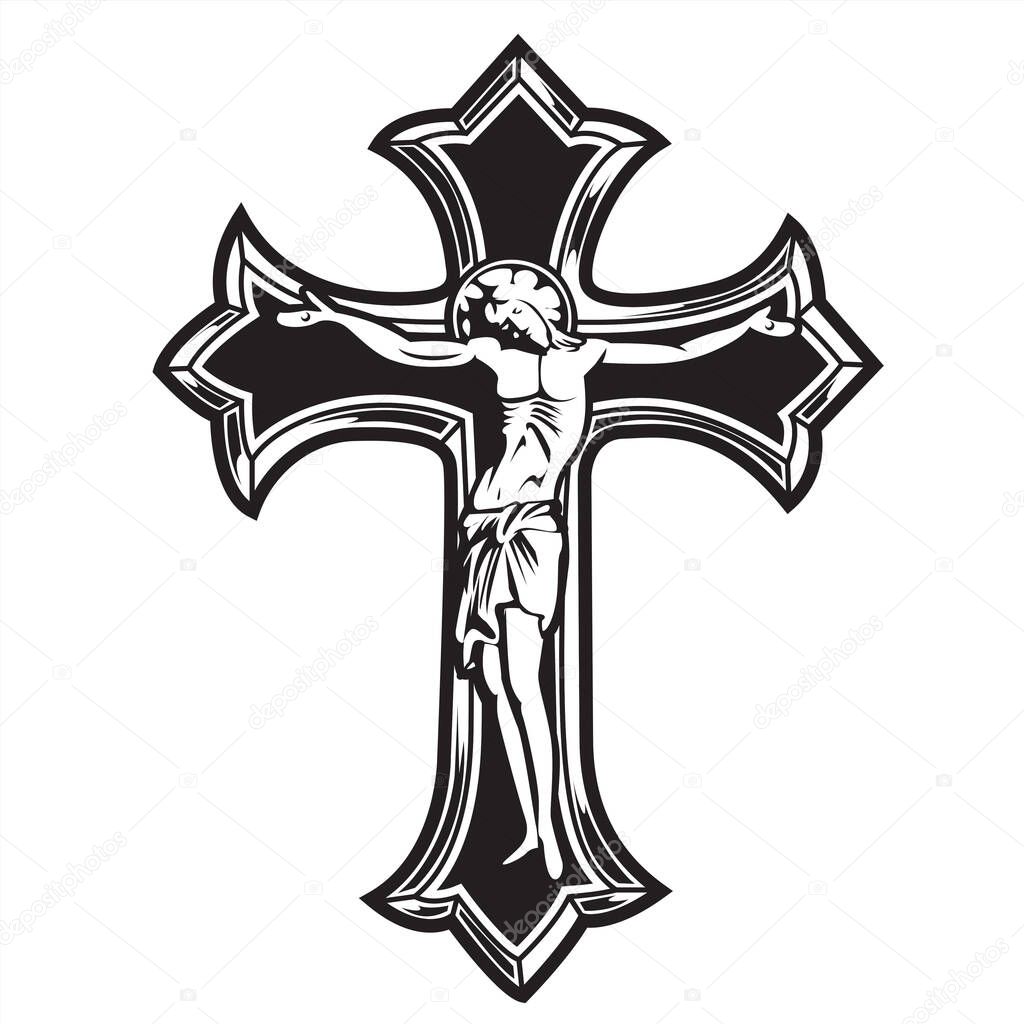 christian cross Wing vector drawing Blak illustration