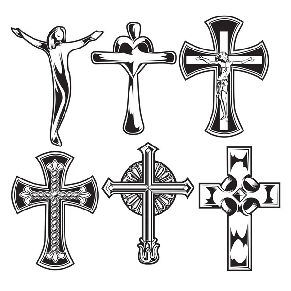Croce Cristiana Ala Vettore Disegno Blak Illustrazione — Vettoriale Stock
