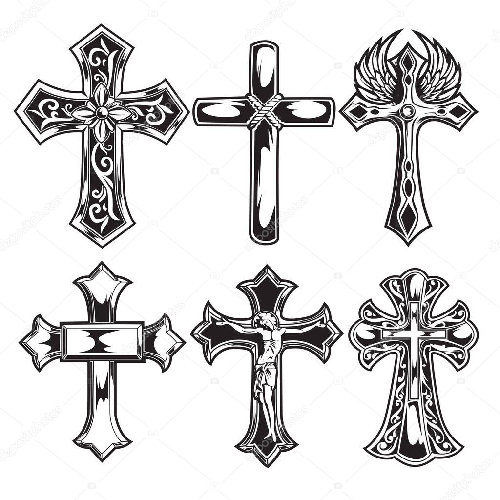 christian cross Wing vector drawing Blak illustration