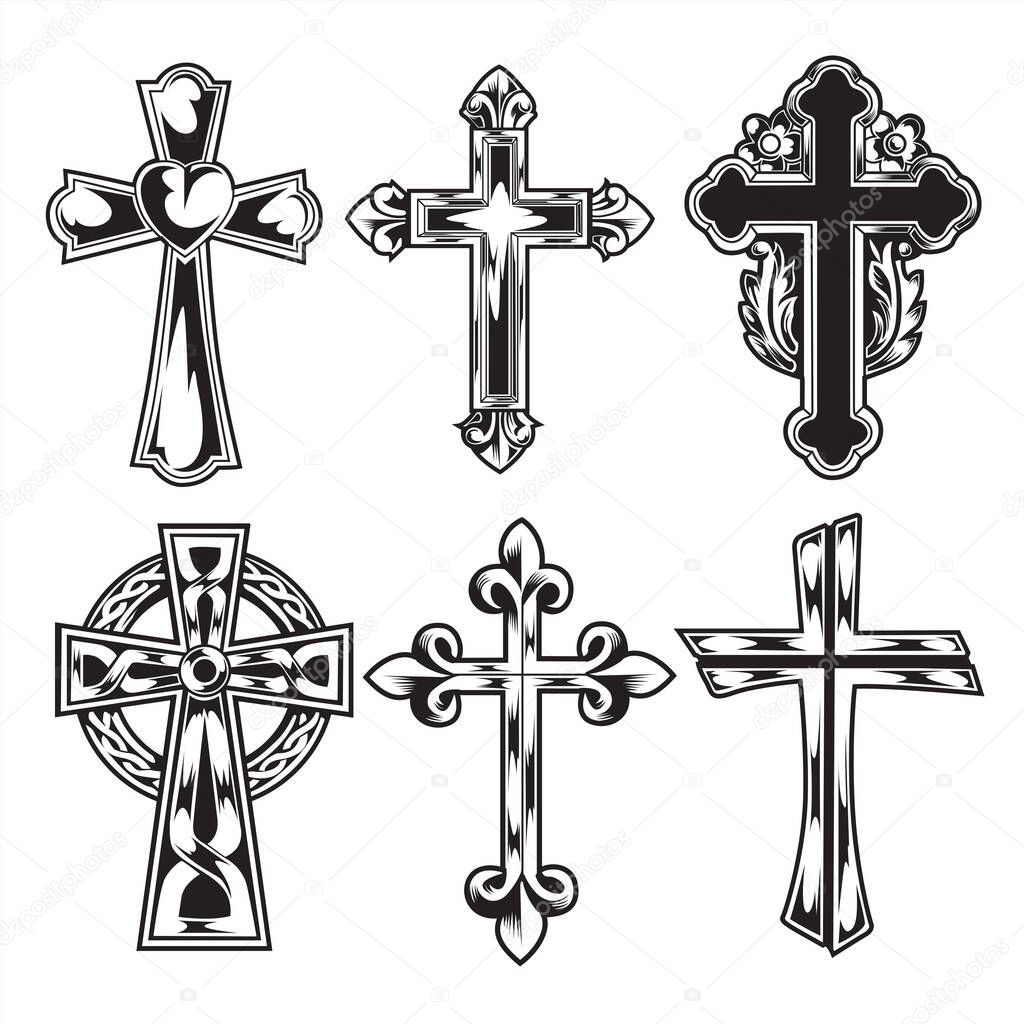 christian cross Wing vector drawing Blak illustration