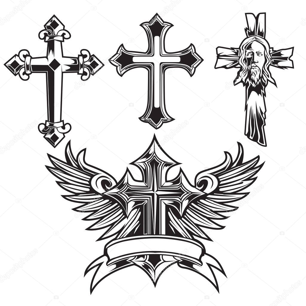 christian cross Wing vector drawing Blak illustration