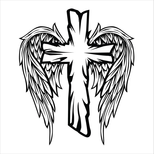 Kristet Kors Vingvektorteckning Blak Illustration — Stock vektor