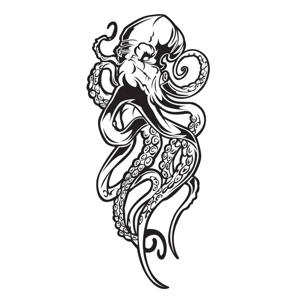 Big Octopus Desenho Preto Branco Ilustração Vetorial —  Vetores de Stock