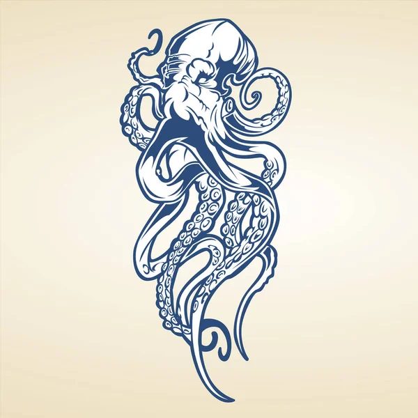 Big Octopus Rysunek Czarno Biały Wektor Ilustracji — Wektor stockowy