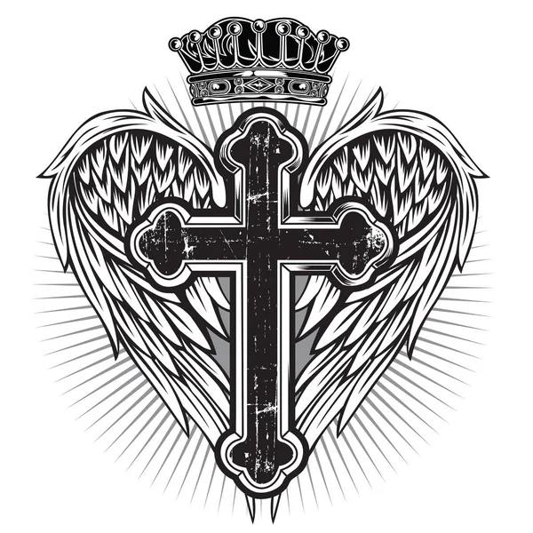 Christian Cross Wing Crownvector Dibujo Blak Ilustración — Archivo Imágenes Vectoriales