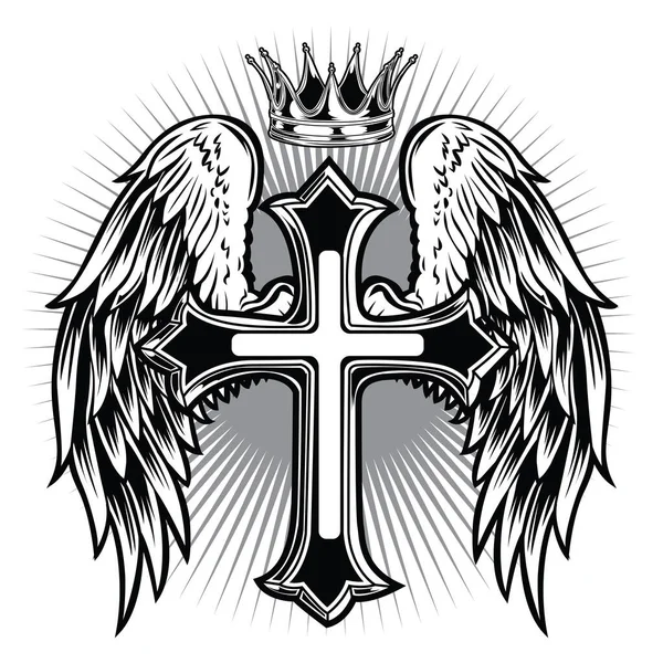 Christian Cross Wing Crownvector Σχέδιο Blak Εικονογράφηση — Διανυσματικό Αρχείο