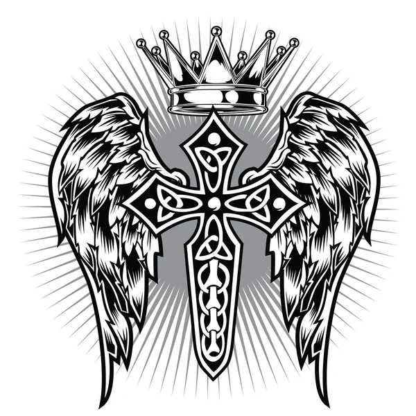 Christian Cross Wing Crownvector Desenho Blak Ilustração — Vetor de Stock