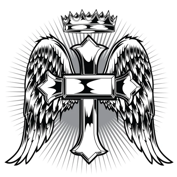 Christian Cross Wing Crownvector Dibujo Blak Ilustración — Vector de stock
