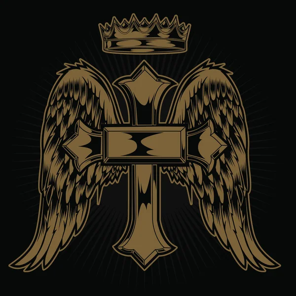 Christian Cross Wing Crownvector Drawing Blak Ilustrace — Stockový vektor