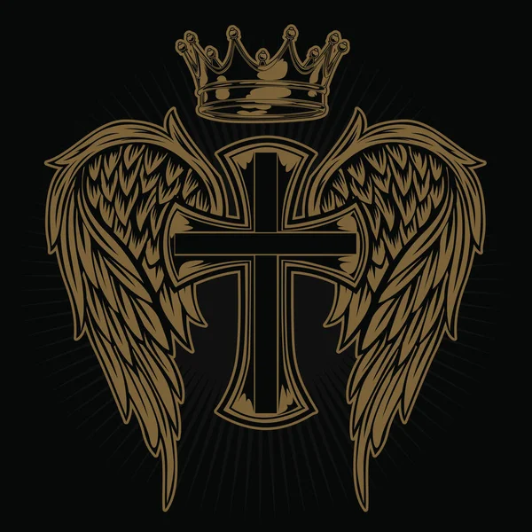 Christian Cross Wing Crownvector Drawing Blak Ilustrace — Stockový vektor