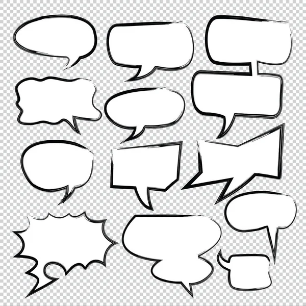 Set Handgezeichnete Tusche Bemalt Comic Bubble Speech Ballons Speech Cartoon — Stockvektor