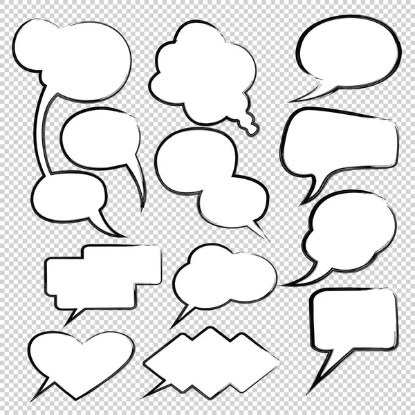 Set Handgezeichnete Tusche Bemalt Comic Bubble Speech Ballons Speech Cartoon — Stockvektor