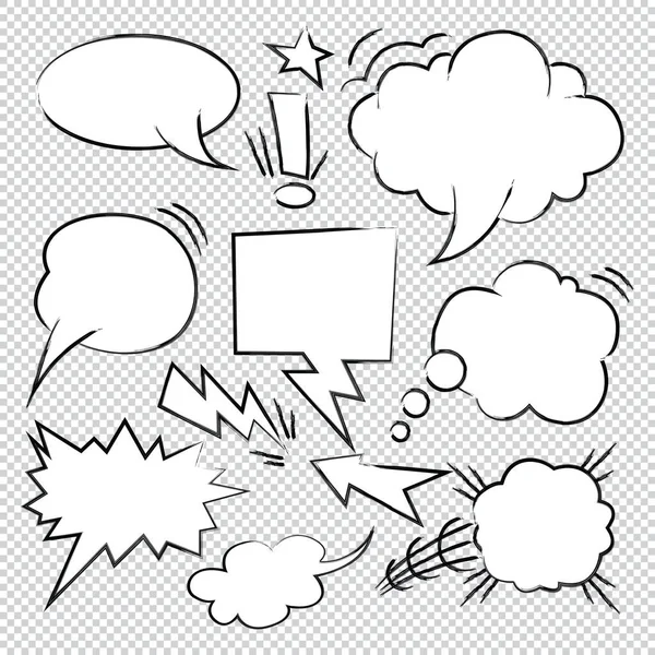 Set Handgezeichnete Tusche Bemalt Comic Bubble Speech Ballons Speech Cartoon — Stockvektor