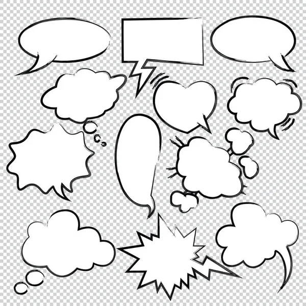 Set Handgezeichnete Tusche Bemalt Comic Bubble Speech Ballons Speech Cartoon — Stockvektor