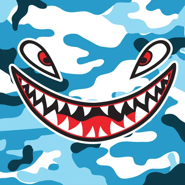Sticker Bouche Requin Tigre Volant Illustrateur Vectoriel Sourire Vinyle — Image vectorielle