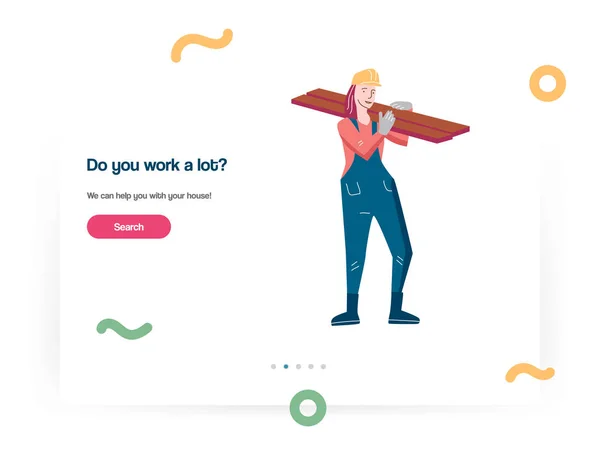 Web-Design-Vorlagenvektor mit einer Frau, die einen Bauunternehmer beschäftigt — Stockvektor