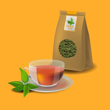 Vektör çizim gerçekçilik tarzı çay paketleme ile