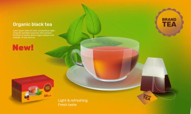 Vektör çizim tasarım şablonu gerçekçilik tarzı çay hakkında