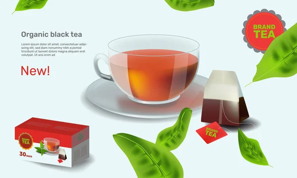 Векторні ілюстрації шаблон дизайну в стилі реалізму про чай — стоковий вектор
